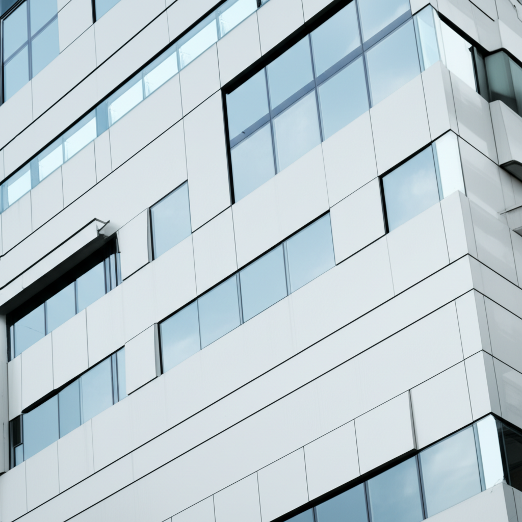 Modern architectural facade with aluminum windows